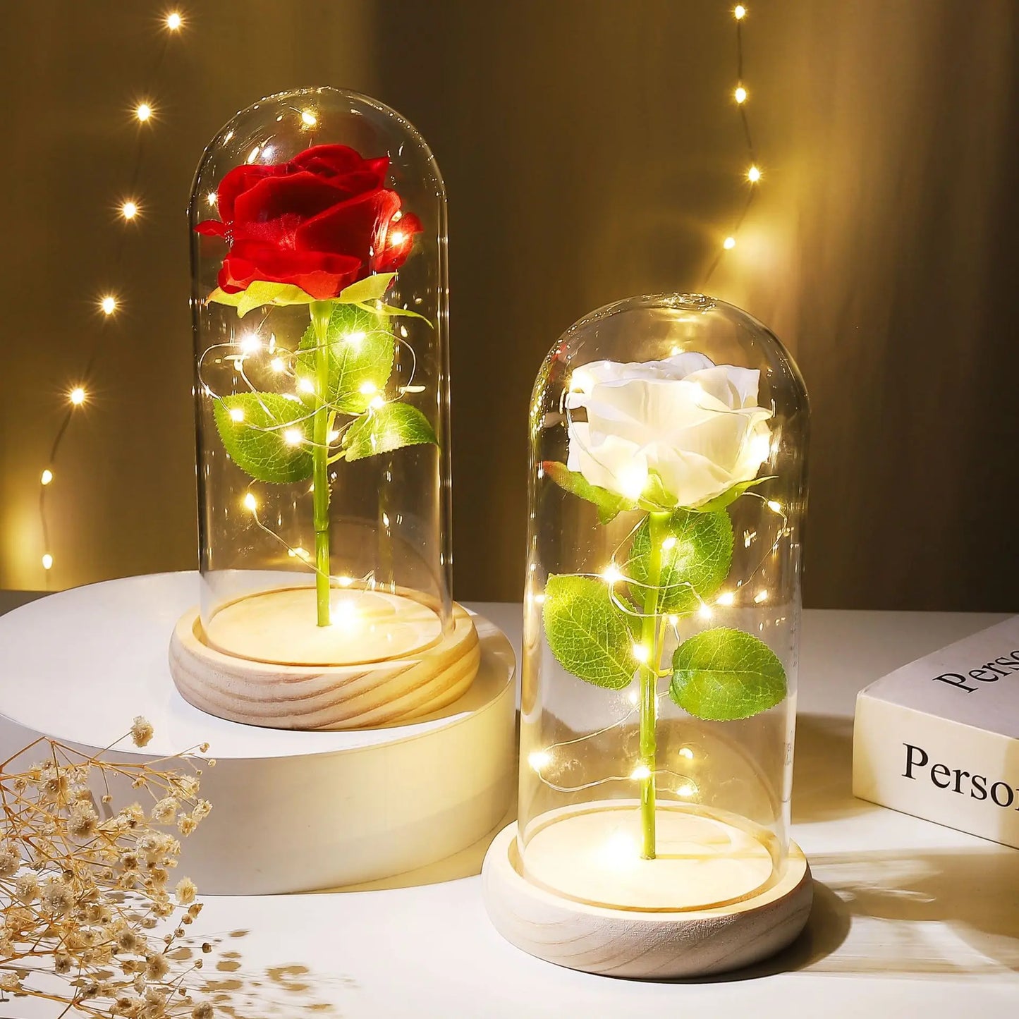 Preserved Flower Glass Artificial Rose Night Light