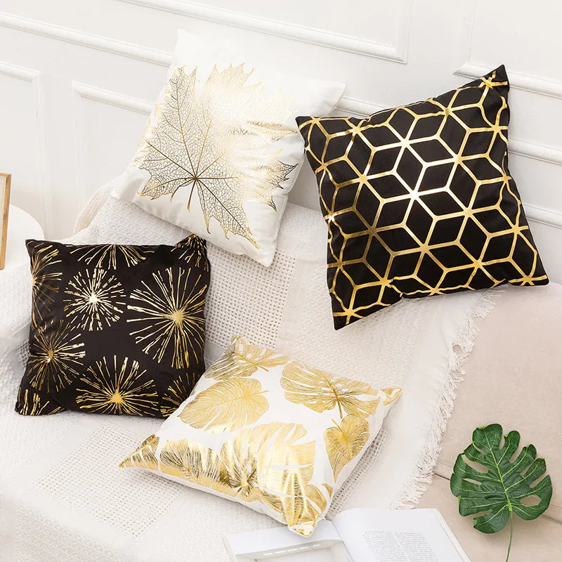 1Pcs Golden Leaf Bronzing Printed Pillow Covers