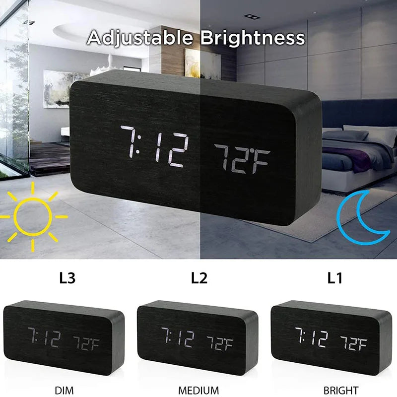 Wooden Digital Alarm Clock LED