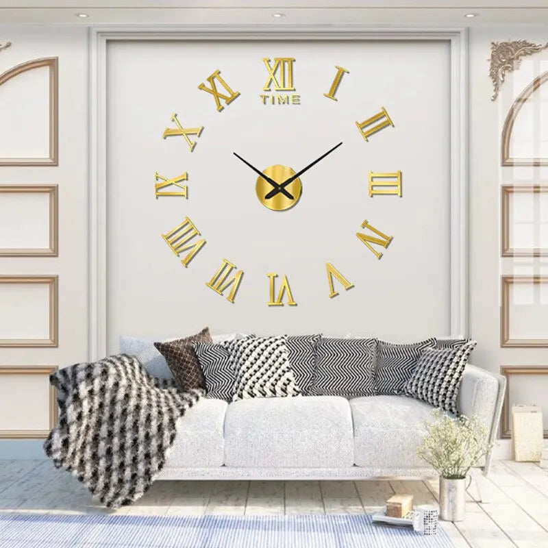 3D Digital Wall Clock Roman Numerals Design DIY Self Adhesive