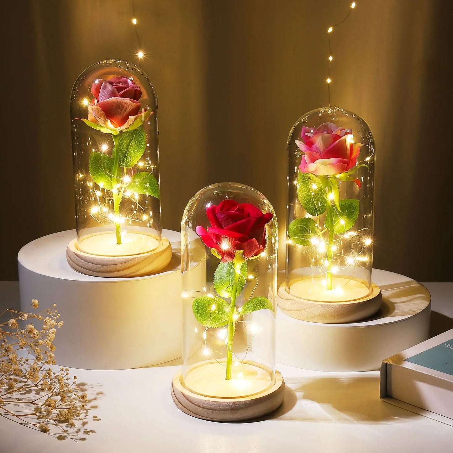 Preserved Flower Glass Artificial Rose Night Light