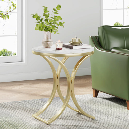 White Gold Table Round Modern Small Coffee Table