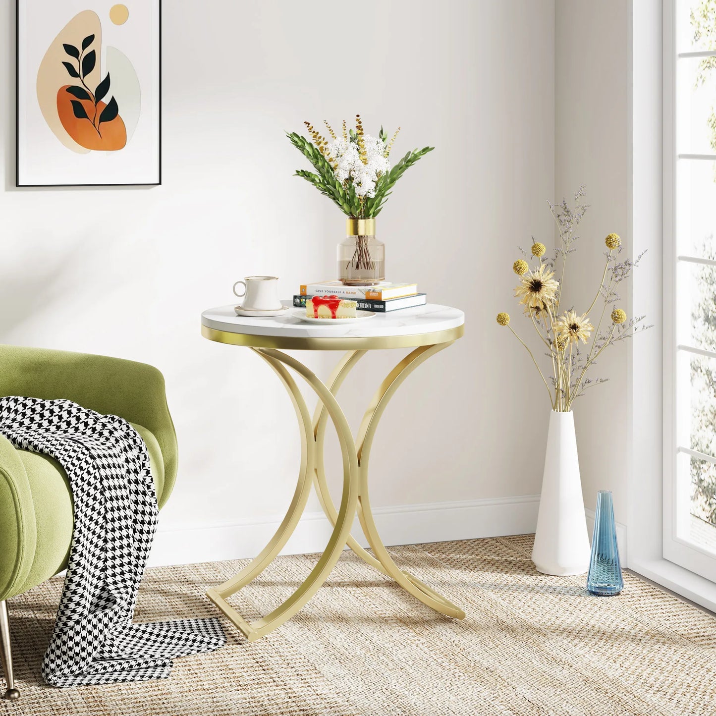 White Gold Table Round Modern Small Coffee Table