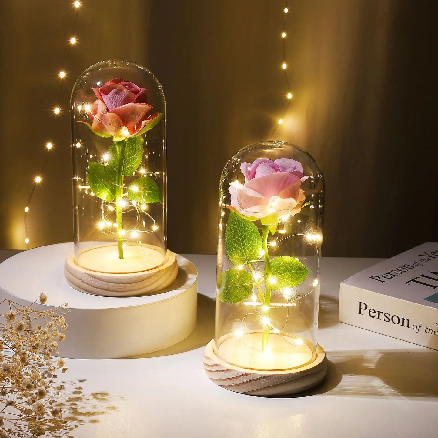 Preserved Flower Glass Artificial Rose Night Light