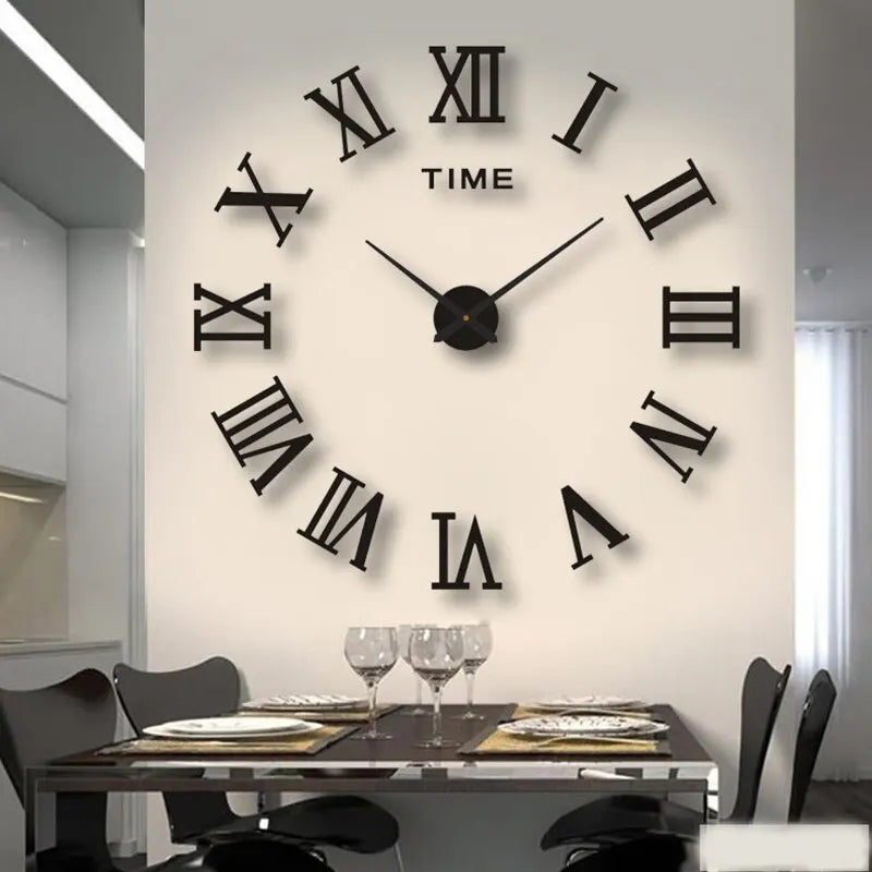 3D Digital Wall Clock Roman Numerals Design DIY Self Adhesive