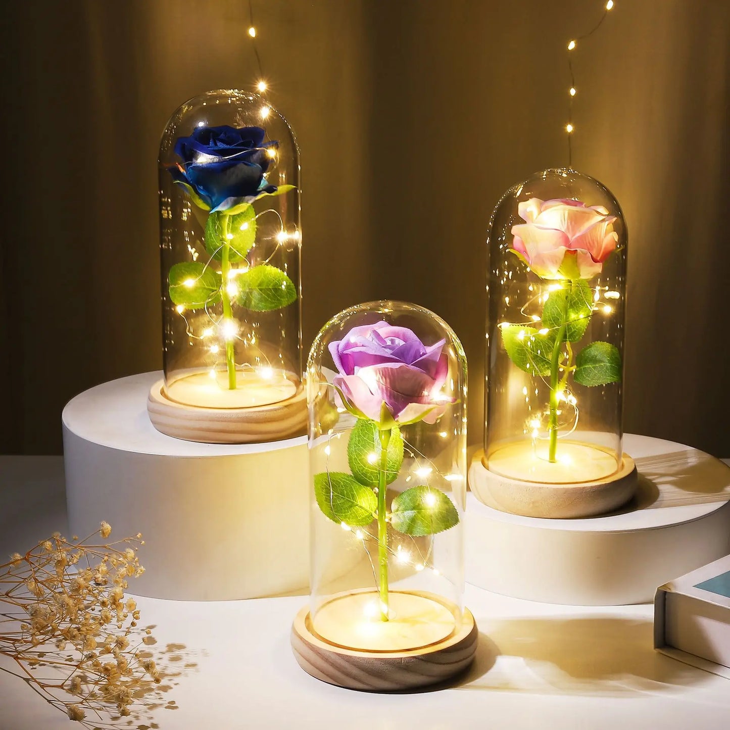 Preserved Flower Glass Artificial Rose Night Light