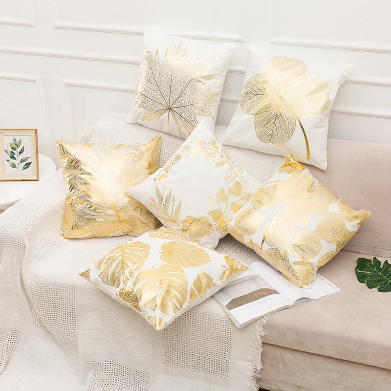 1Pcs Golden Leaf Bronzing Printed Pillow Covers