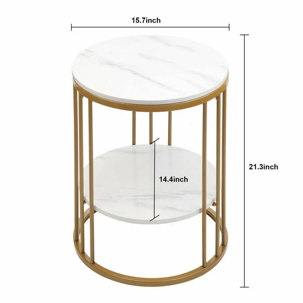 2-Tier White Marble Side Table Round Coffee Table