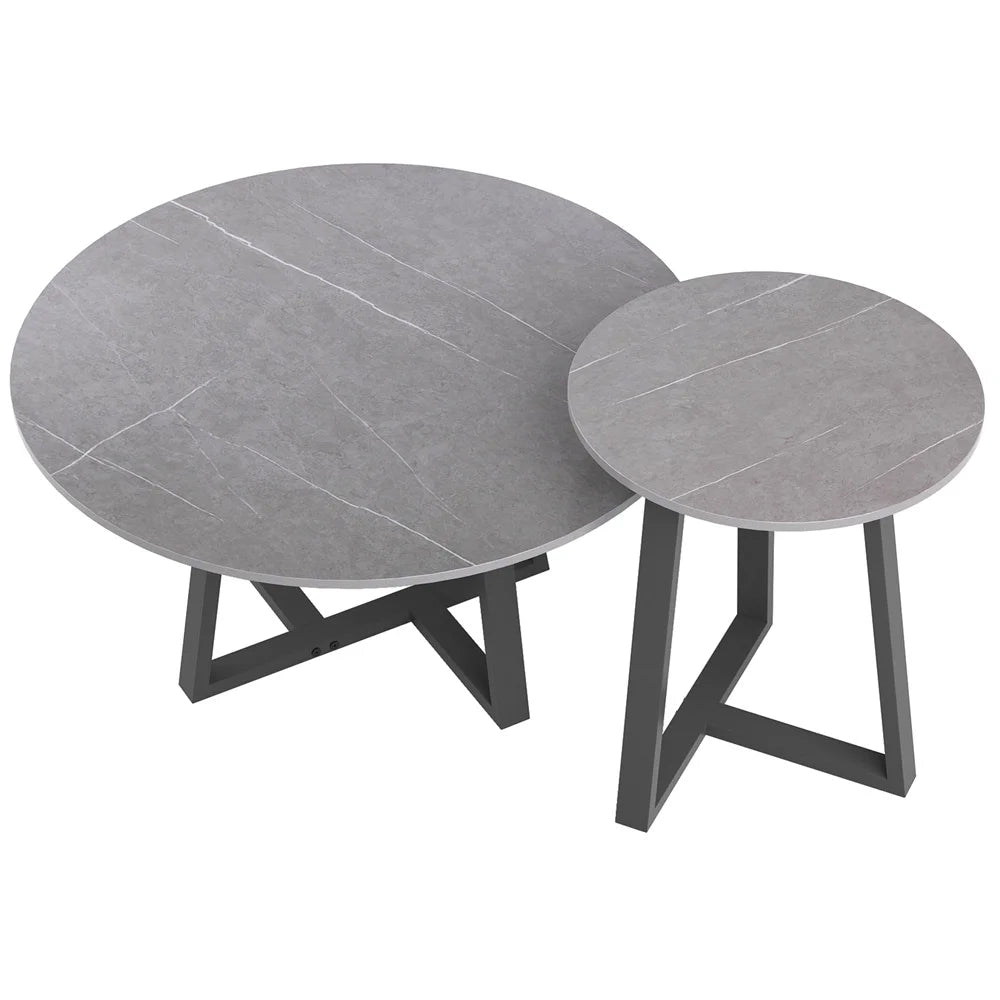 Round Modern Marble Nesting Coffee Set of 2, Stacking Living Room Tables Sintered Stone Tabletop