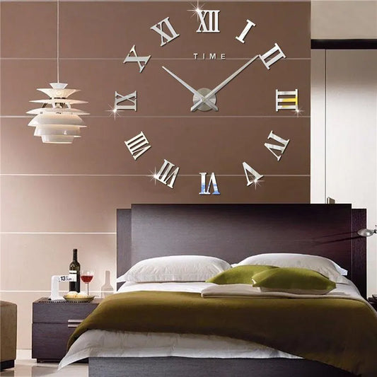 3D Digital Wall Clock Roman Numerals Design DIY Self Adhesive