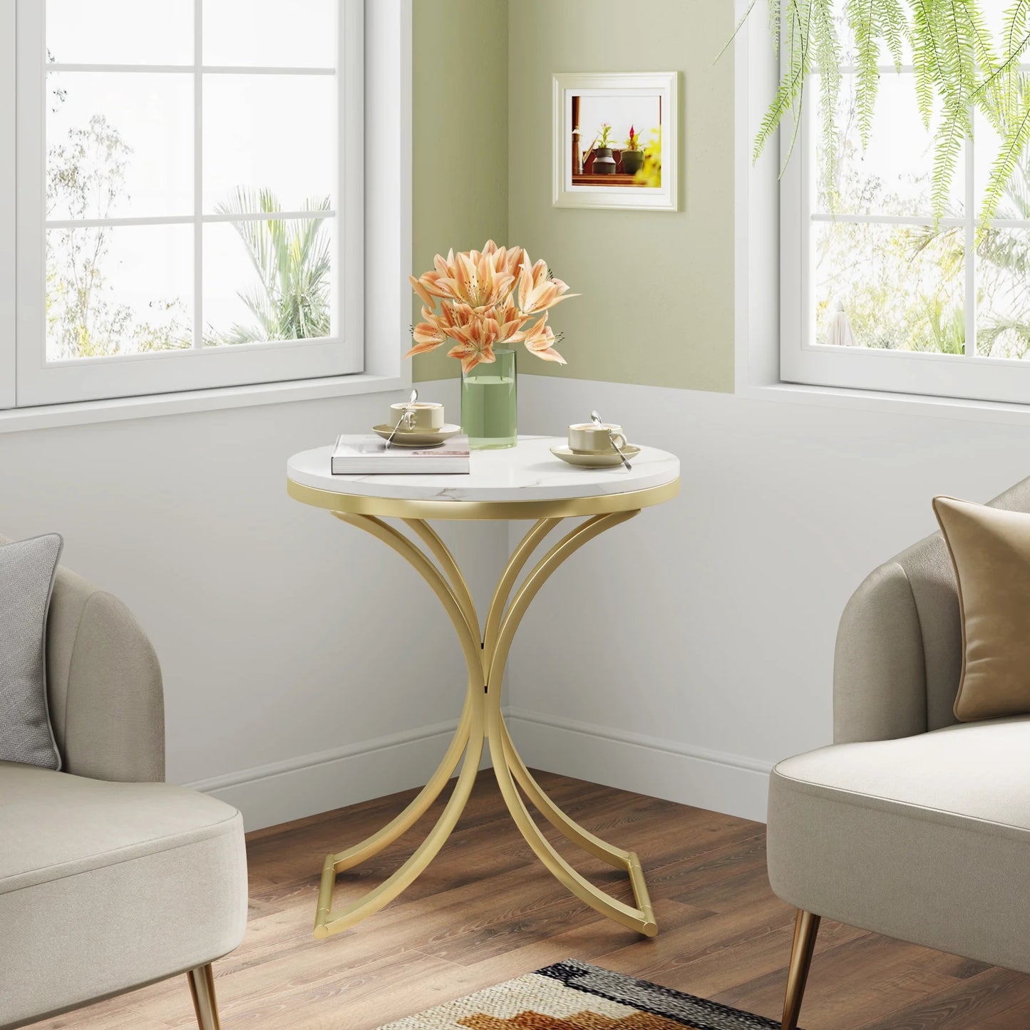 White Gold Table Round Modern Small Coffee Table