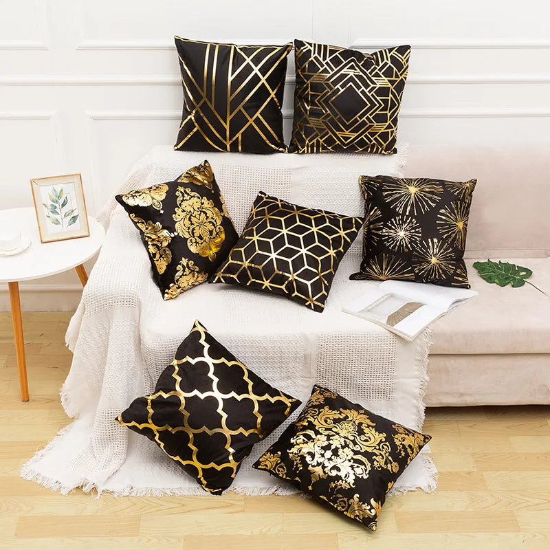 1Pcs Golden Leaf Bronzing Printed Pillow Covers