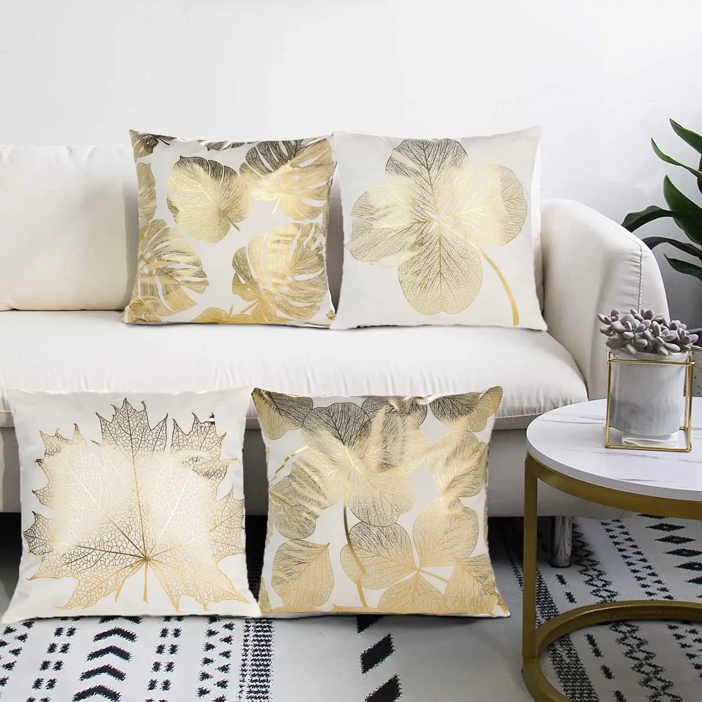 1Pcs Golden Leaf Bronzing Printed Pillow Covers