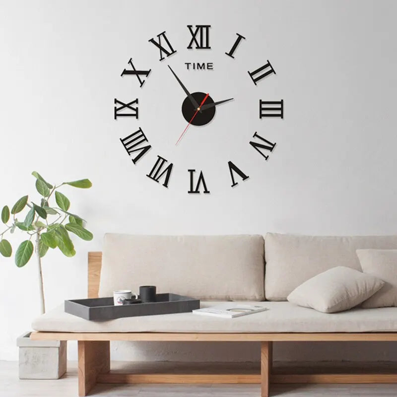 3D Digital Wall Clock Roman Numerals Design DIY Self Adhesive